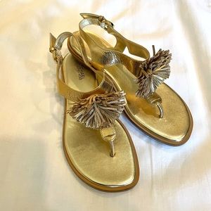 Michael Kors  terrific “Lolita” gold leather pom pom sandal size 6.5